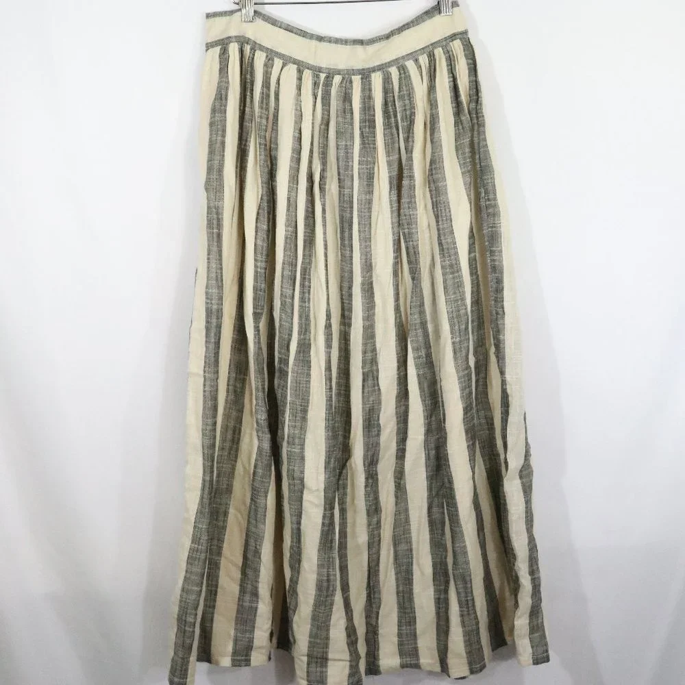 Anthropologie Osei Duro Gray and Cream Gauze Stripe Maxi Skirt L - Picture 4 of 6